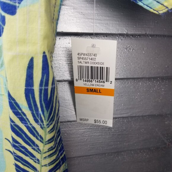 IZOD Mens S Short Sleeve Cotton Floral Hawaiian Button Up Shirt Yellow Blue Pink - Picture 11 of 12